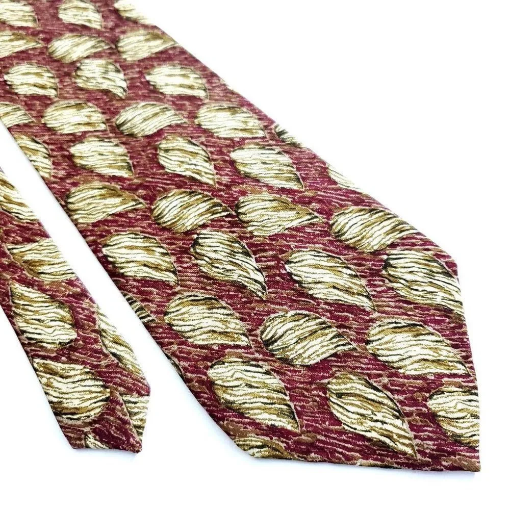 Vintage Calvin Klein Red Tan Floral Print‎ Wide Silk Tie